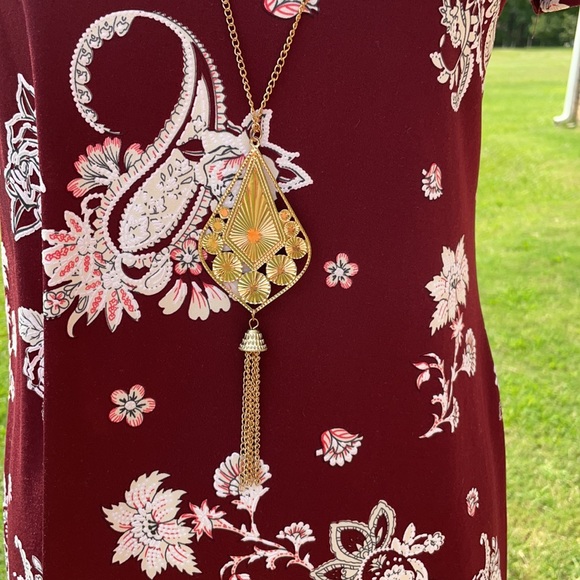 Tiffany & Grey Women's Burgundy Dress With Floral - Picture 3 of 6